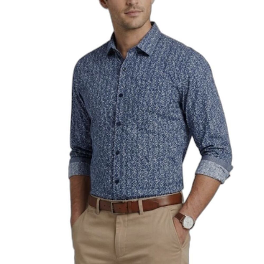 MBX Premium Dry Goods Men's Navy White Floral LS Dress Shirt Sz XXL